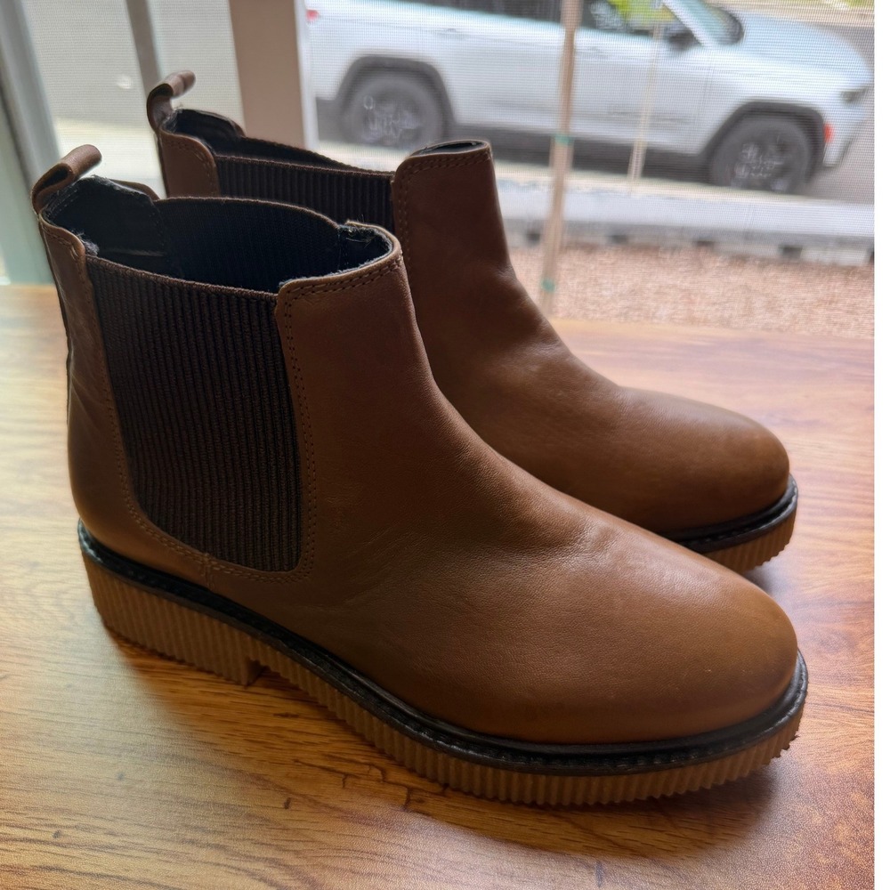 Roolee Women's Leather‎ Chelsea Boots Cognac Brown Platform Ankle Bootie Sz